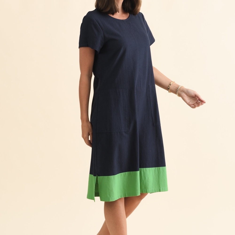 Annalee + Hope Navy Dress with Bright Green Hem